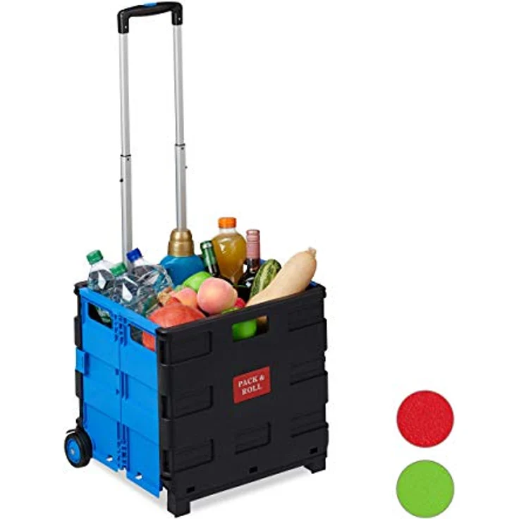 Relaxdays Einkaufstrolley klappbar, Teleskop-Griff, 2 Gummi Rollen, bis 35 kg, Shopping Trolley, Aluminium, ABS, blau – Bild 1