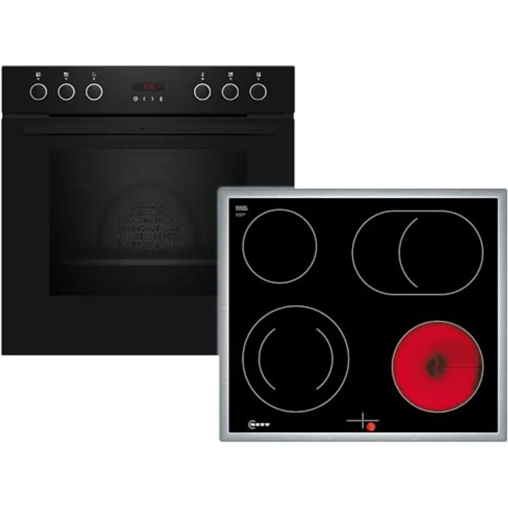 Neff EX4PB0 Set Pyrolyse Einbauherd E2CCG6AK3 + Glaskeramikkochfeld M16SRF0L0, 71 l Volumen, Schwarz, mit 7 Beheizungsarten und Selbstreinigungssystem – Bild 1