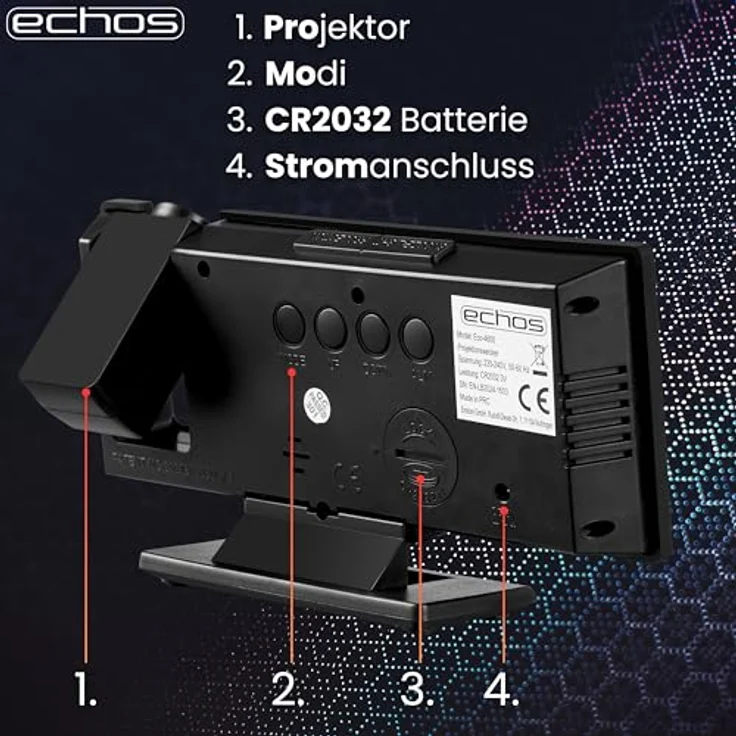 echos Projektionswecker Eco-4600, Großes LED-Display mit 3m Projektion, Temperatur- und Luftfeuchtigkeitsanzeige, schwarz – Bild 6
