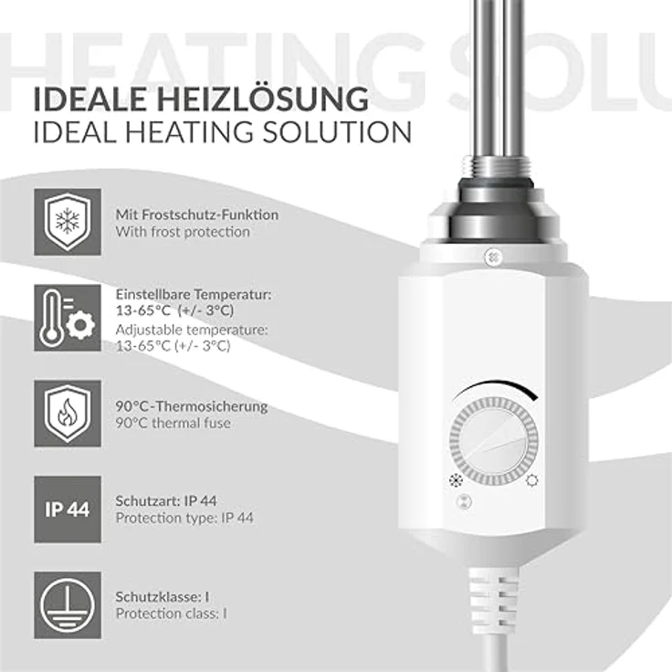 ECD Germany Heizstab 900W Weiß für Badheizkörper mit Thermostat, Elektronischer Temperaturregler und Frostschutz-Funktion – Bild 4