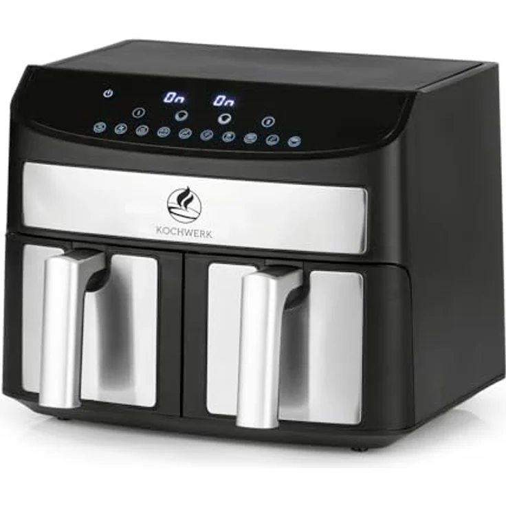 KOCHWERK Doppelkammer Heißluftfritteuse 7 L | Digitaler Edelstahl Airfryer mit Touchscreen & 10 Programmen | Frittieren von Speisen ohne Öl - fettarm | Smart-Cook Funktion | 2400 W – Bild 1
