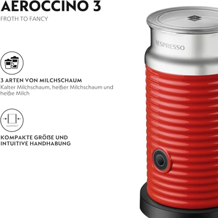 NESPRESSO Aeroccino3, Elektrischer Milchaufschäumer für 120 ml Milchschaum und 240 ml heiße Milch, Rot – Bild 2