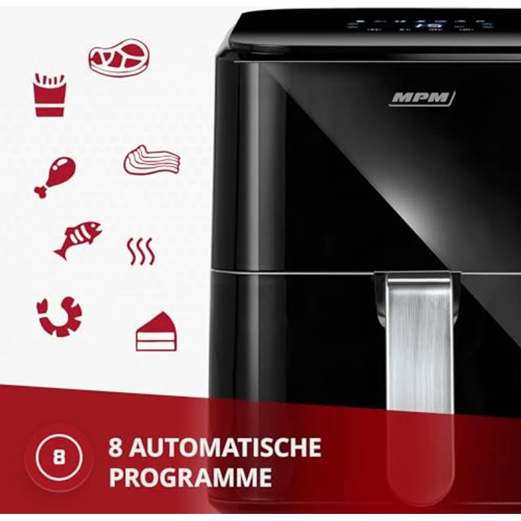 MPM MFR-11 Heißluftfritteuse 4,5L, 1400 W, 8 Automatikprogramme, LED-Display, Antihaftbeschichtung, fettfreies Kochen und Grillen – Bild 3