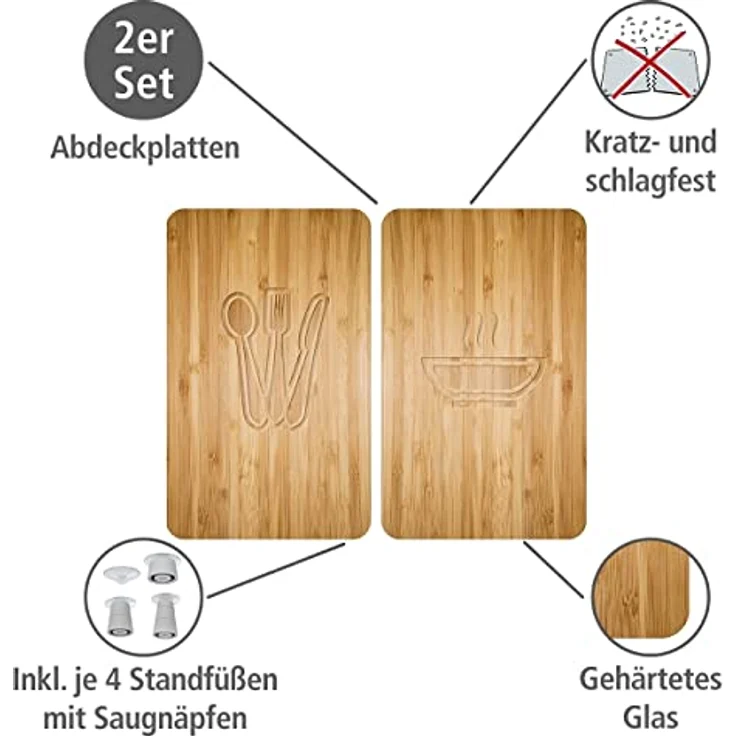 Wenko Herdabdeckplatte Universal Lunch, 2er Set Herdabdeckung für alle Herdarten, Gehärtetes Glas, 30 x 52 cm, mehrfarbig – Bild 2