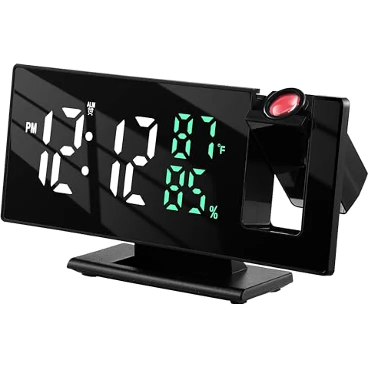echos Projektionswecker Eco-4600, Großes LED-Display mit 3m Projektion, Temperatur- und Luftfeuchtigkeitsanzeige, schwarz
