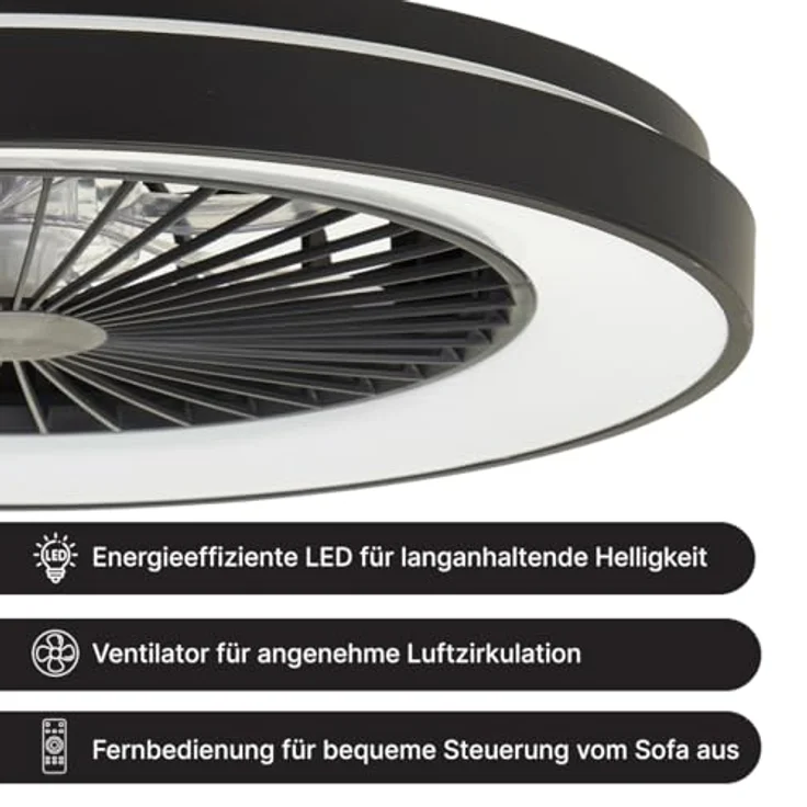 Brilliant Mazzaro Deckenleuchte 48,5cm mit Ventilator schwarz, Ventilator – Bild 2