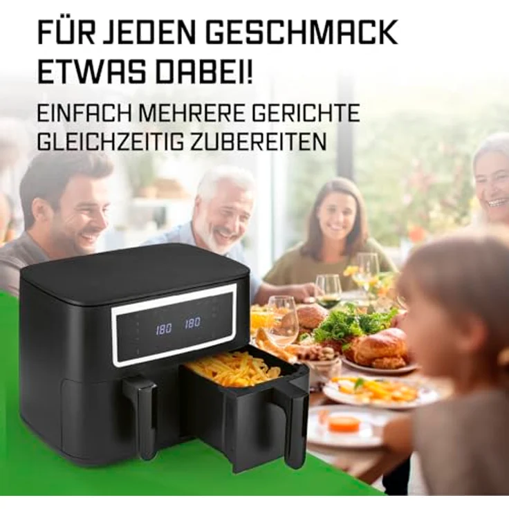 GOURMETmaxx Heißluftfritteuse Doppelkammer 2 x 4 L, Synchro-Garzonen Airfryer, Fritteuse mit Touchscreen,  2 Kammern & 10 Programmen – Bild 6