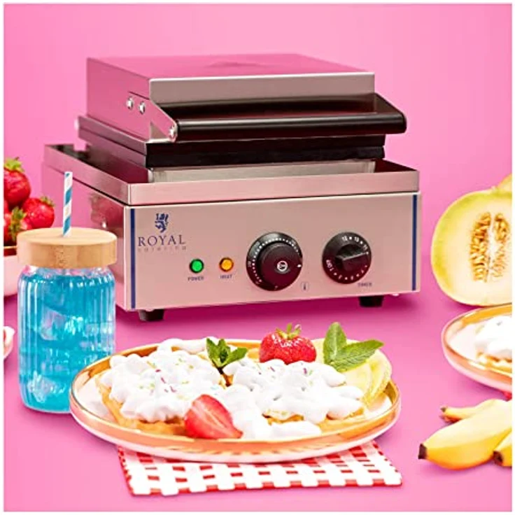 Royal Catering RCWM-1500-H Waffeleisen Waffelgerät Waffelautomat Waffle Maker (herzförmig, 1.500 W, Ø 21 cm, 15 min Timer, Teflon, Edelstahlgehäuse) – Bild 3