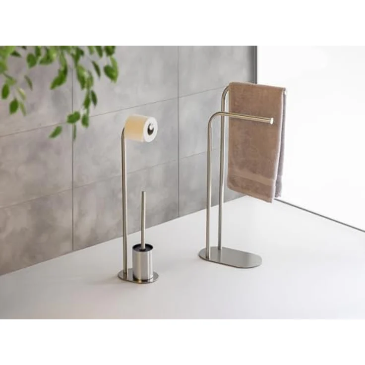 WENKO Stand WC-Garnitur Mod. Levante, freistehend mit Toilettenpapierhalter und WC-Bürste, Edelstahl rostfrei, 23 x 63 x 17 cm, satiniert schwarz – Bild 4