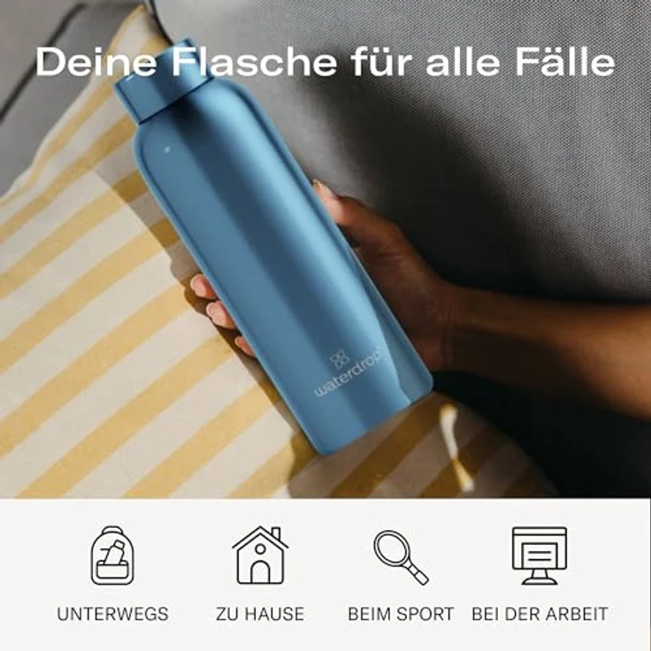 waterdrop® Steel Bottle 600ml isolierte Trinkflasche auslaufsicher | Thermosflasche 24h kalt, 12h heiß | doppelwandige Edelstahl Wasserflasche | bruchsicher | Kohlensäure geeignet – Bild 3