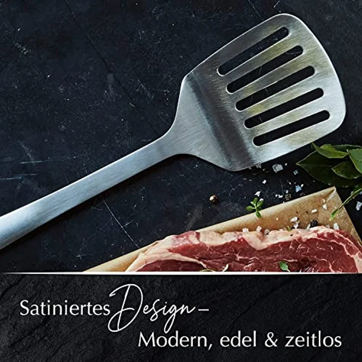 Edelstahl Wender Pfannenheber Küchenhelfer Bratenwender Grillwender Bratenheber Fleischwender Pfannenschaufel Silber – Bild 4
