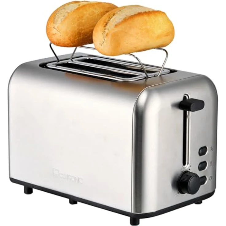 Clatronic TA 3822, 2-Scheiben Toaster mit Edelstahlgehäuse, integriertem Brötchenaufsatz, extra breiten Toastschlitzen, Auftau-/Aufwärmfunktion und stufenlos einstellbarem Bräunungsgrad – Bild 1
