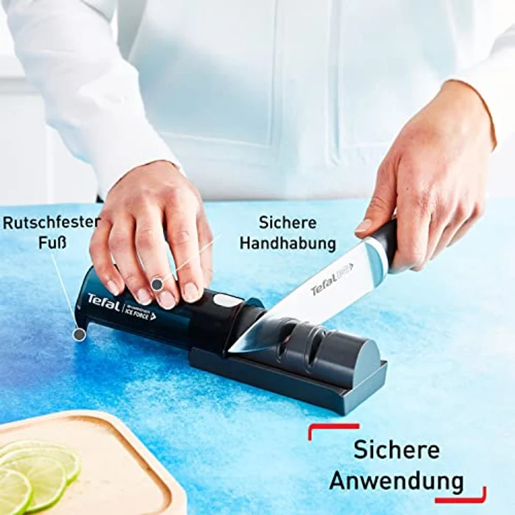 Tefal K26505 Ice Force Messerschärfer | 3-Schritte-Schleifprozess | nachschärfen + ausbessern | gut für Edelstahlmesser | platzsparende Aufbewahrung | japanische Keramikschleifscheibe | Schwarz – Bild 5