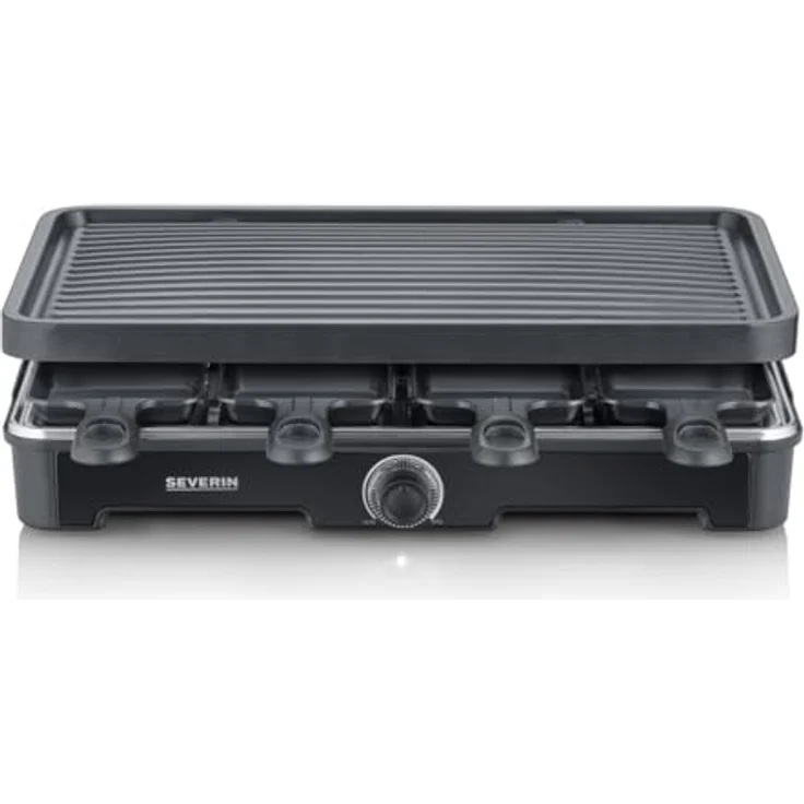 SEVERIN RG 9670 Raclette-Grill, Tischgrill für bis zu 8 Personen, 1.400 W Leistung, schwarz, mit Keramik- & Antihaftbeschichtung und 8 Raclette Pfännchen – Bild 1
