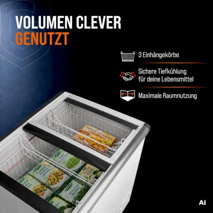 GASTROHERO Tiefkühltruhe 350, 273 Liter mit Glasschiebedeckel und 4 Rollen, abschließbar – Bild 4