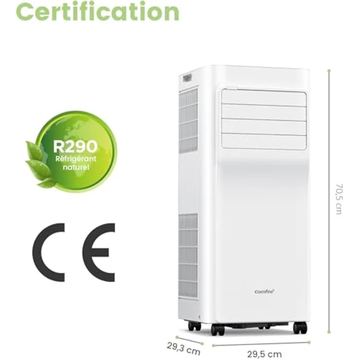 Comfee' Mobiles Klimagerät 8000 BTU/h, 3-in-1 Kühlung, Belüftung, Entfeuchtung, App-Steuerung, 3 Modi, 3 Lüftergeschwindigkeiten, 24-Stunden-Timer, für Wohnräume bis 29㎡, Energieklasse A, funktioniert mit Alexa – Bild 2