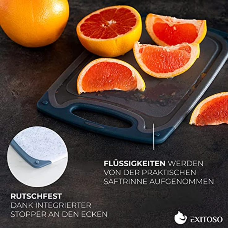 Exitoso Frühstücksbrettchen 6er Set mit Saftrille - Schneidebrett Spülmaschinenfest - Marmoroptik hell Schneidebrett Kunststoff rutschfest BPA frei - Frühstücksbrettchen Kunststoff Brettchen Set Brett – Bild 2