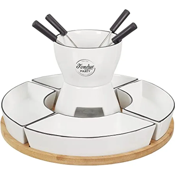 COOK CONCEPT KA4602 Fondue Set mit Halterung aus Bambus für 4 und P4 Küche, speziell für Herd, Plancha, Metall, weiß