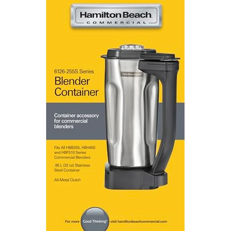 Hamilton Beach Commercial® - 32 oz / 0,95 L Edelstahl Mixerbehälter mit ergonomischem Griff und Sicherheitsdeckel, kompatibel mit HBB255/HBB255S, HBH455 und HBF510/HBF510S – Bild 5