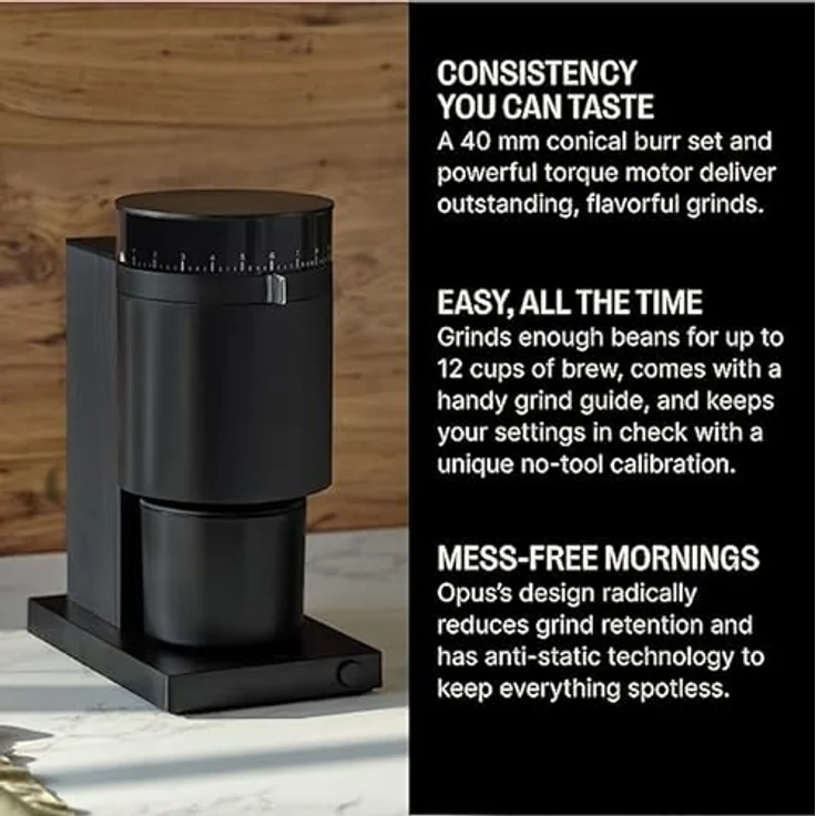 Fellow Opus Conical Burr Coffee Grinder - All Purpose Electric - Espresso Grinder with 41 Settings for Drip, French Press, & Cold Brew - Matte Black – Bild 2