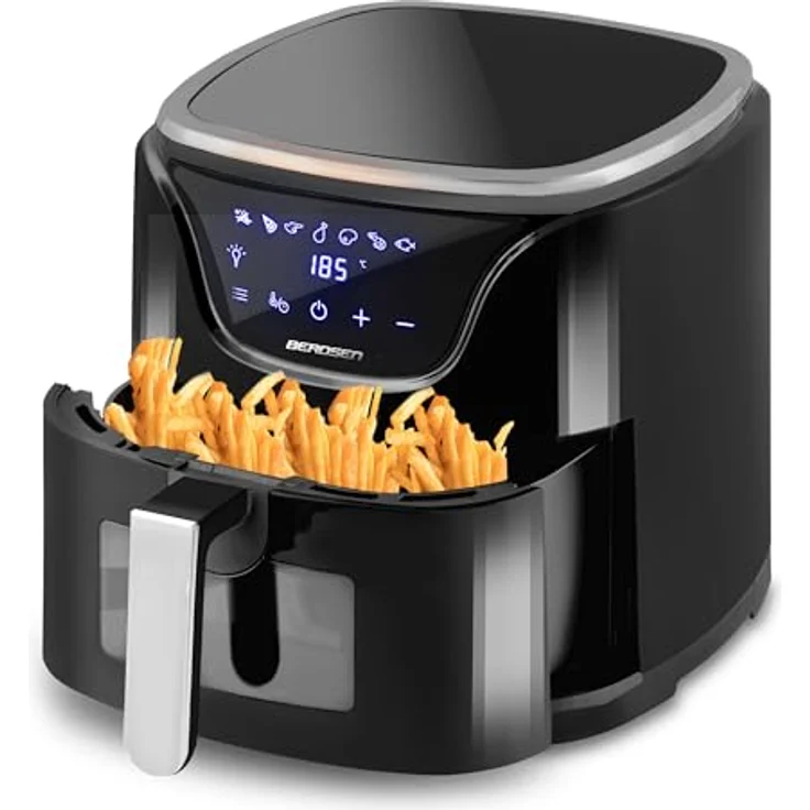 Berdsen Heißluftfritteuse Airfryer 1500 W, 5 L, fettfreie Fritteuse mit Timer und LED-Beleuchtung, schwarz-silber – Bild 1