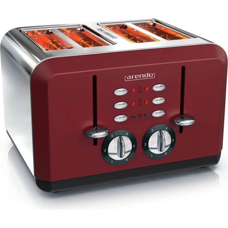 Arendo Toaster BREAKFAST X2, 4 kurze Schlitze, 4 Scheiben, 1630 W, Automatik, Edelstahl, Wärmeisolierendes Doppelwandgehäuse