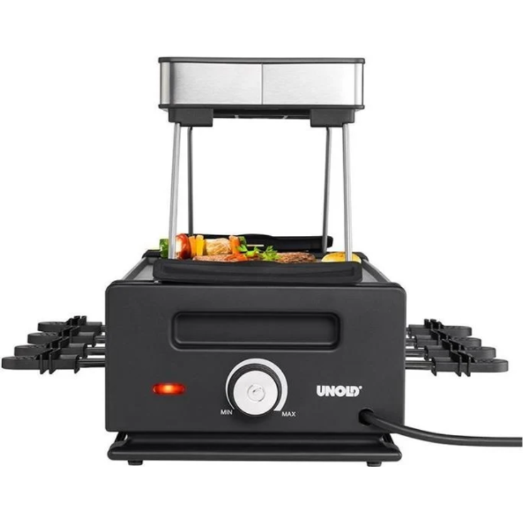 Unold 48785 Raclette Smokeless mit Dunstabzugshaube, 8 Pfännchen, 1200 Watt, antihaftbeschichtet, Grillplatte aus Druckguss-Aluminium, schwarz, edelstahl – Bild 5