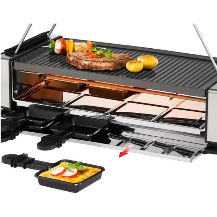 Unold 48785 Raclette Smokeless mit Dunstabzugshaube, 8 Pfännchen, 1200 Watt, antihaftbeschichtet, Grillplatte aus Druckguss-Aluminium, schwarz, edelstahl – Bild 4