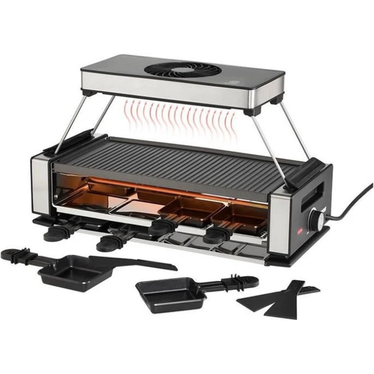 Unold 48785 Raclette Smokeless mit Dunstabzugshaube, 8 Pfännchen, 1200 Watt, antihaftbeschichtet, Grillplatte aus Druckguss-Aluminium, schwarz, edelstahl – Bild 2