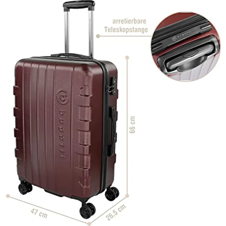 Bugatti Galatea Hartschalenkoffer 66x47x26,5 cm - 65L, 4 Rollen mit TSA Zahlenschloss, rot – Bild 3