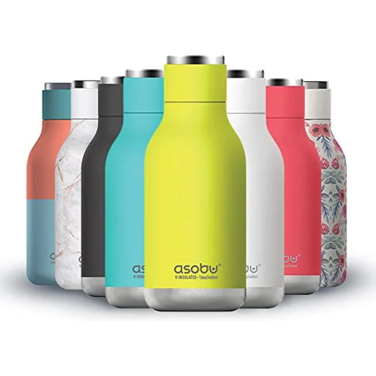 ASOBU Isolierte und doppelwandige Edelstahl-Flasche, 473 ml, von Asobu (Lime), Urban Water Bottle – Bild 1