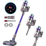 MIBODE 45000Pa Akku Staubsauger, 550W Kabelloser Staubsauger mit Smart Display, Bis zu 60 Minuten Laufzeit, Automatikmodus, Anti-Verhedderung-Bürste - Lila+Grau