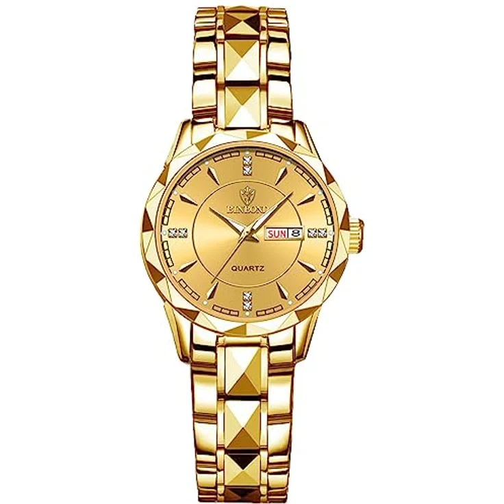 JewelryWe Damenuhr Edelstahl, Gold Analog Quarz Armbanduhr mit leuchtenden Zeigern, Datum und Kalender, 30m wasserdicht für Frauen und Mädchen – Bild 1
