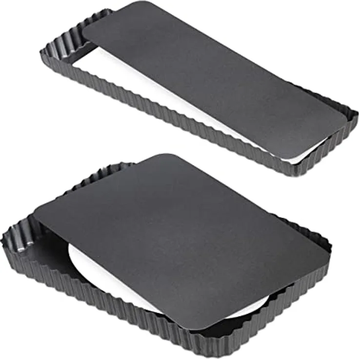 Relaxdays Tarteform, 2er Set, mit Hebeboden, antihaftbeschichtet, 2 Größen, rechteckig & länglich, Quicheform, anthrazit