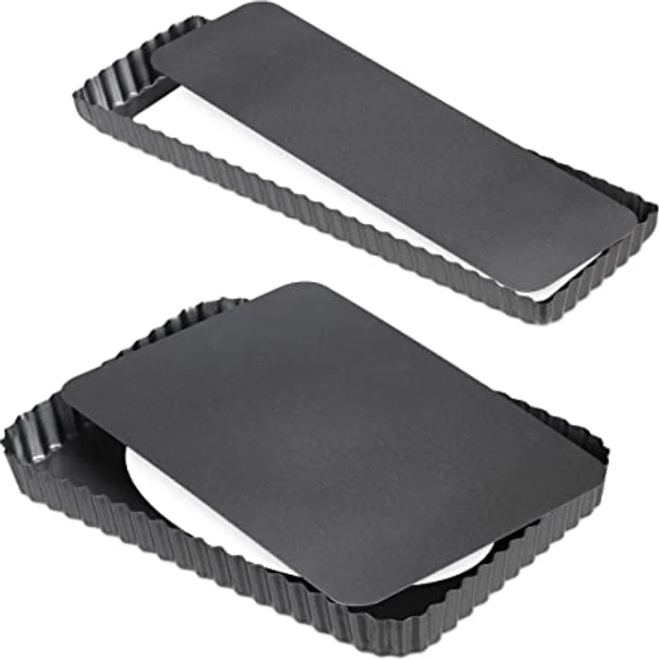 Relaxdays Tarteform, 2er Set, mit Hebeboden, antihaftbeschichtet, 2 Größen, rechteckig & länglich, Quicheform, anthrazit – Bild 1