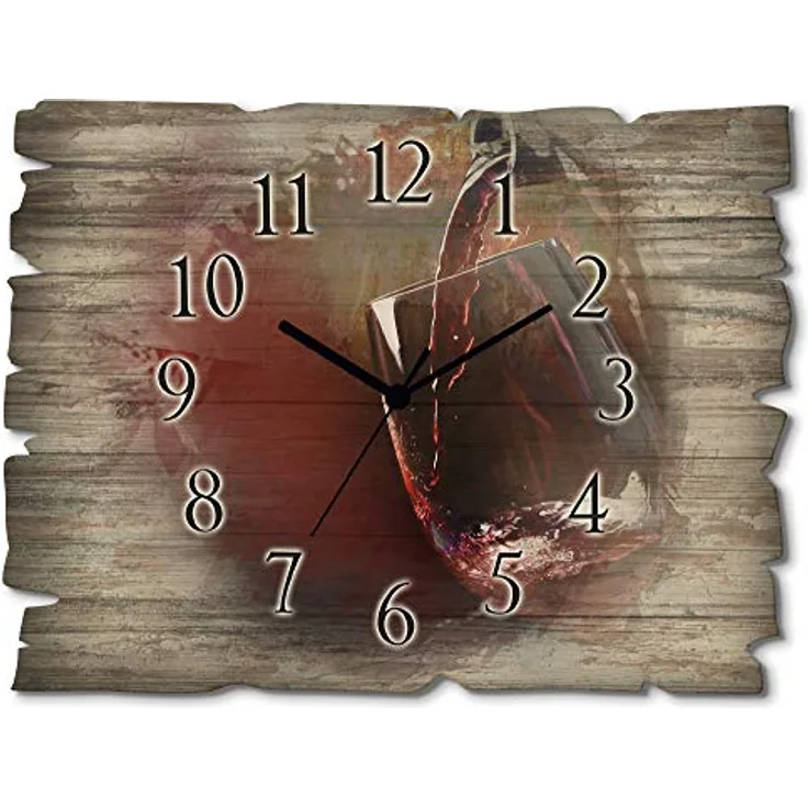 ARTLAND Wanduhr ohne Tickgeräusche aus Holz Funkuhr 40x30 cm Rechteckig Lautlos Wein Rotwein Bildmalerei Klassisch Originell T5PV