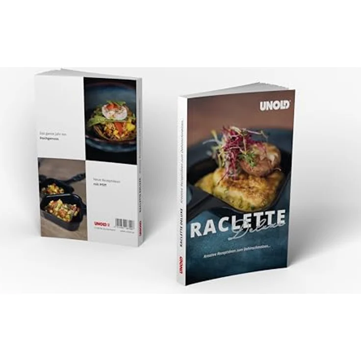 Unold 48926 Raclette Multi 4 in 1 inkl. Raclette Rezeptbuch mit 50 Rezepten | Raclette-Grill für 8 Personen, wendbarer Antihaft-Grillplatte, Edelstahl/Schwarz, 1300W – Bild 2