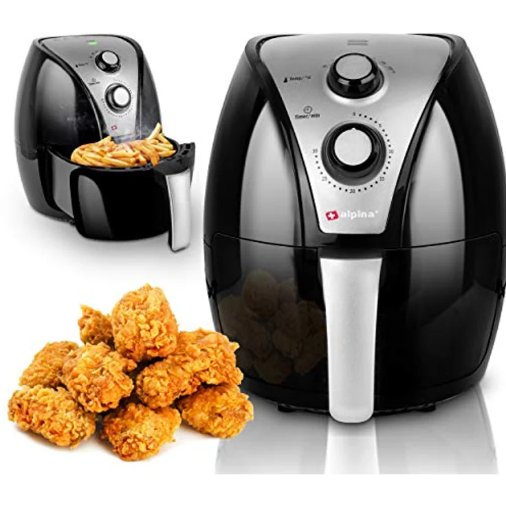 alpina Heißluftfritteuse Airfryer, ohne Öl, XL 3,2 Liter Fassungsvermögen, 80-200 Grad, 1500 Watt, Schwarz, Kunststoff – Bild 2