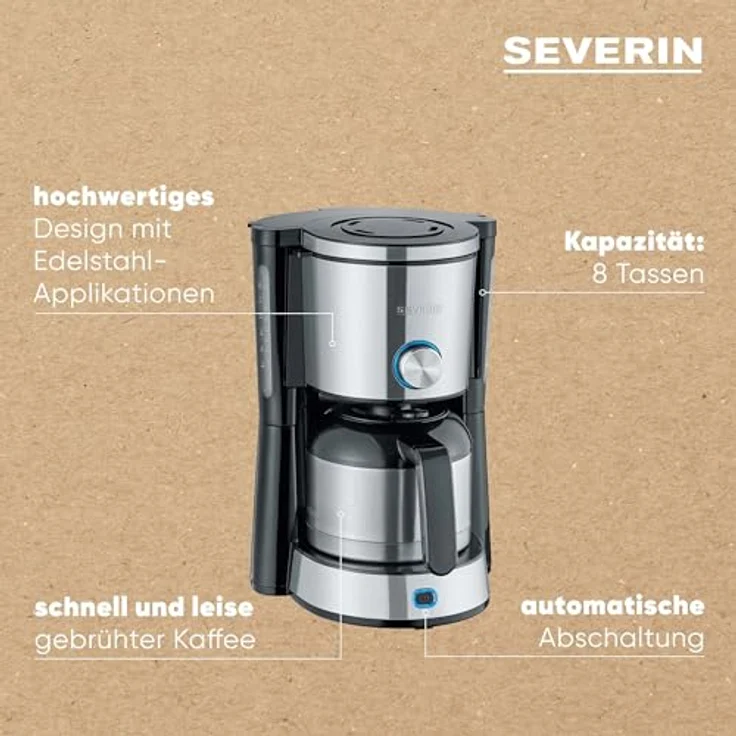 SEVERIN KA 4845 Type Switch Kaffeemaschine (Für gemahlenen Filterkaffee, 8 Tassen, Inkl. Thermokanne) edelstahl-schwarz – Bild 4