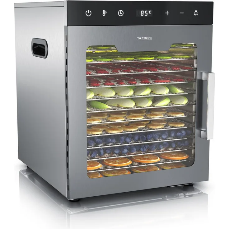 Arendo Dörrautomat Edelstahl, Dehydrator mit 800 W, 12 Etagen, Temperaturregelung 30°-90°C, Timer 0,5-24 Stunden