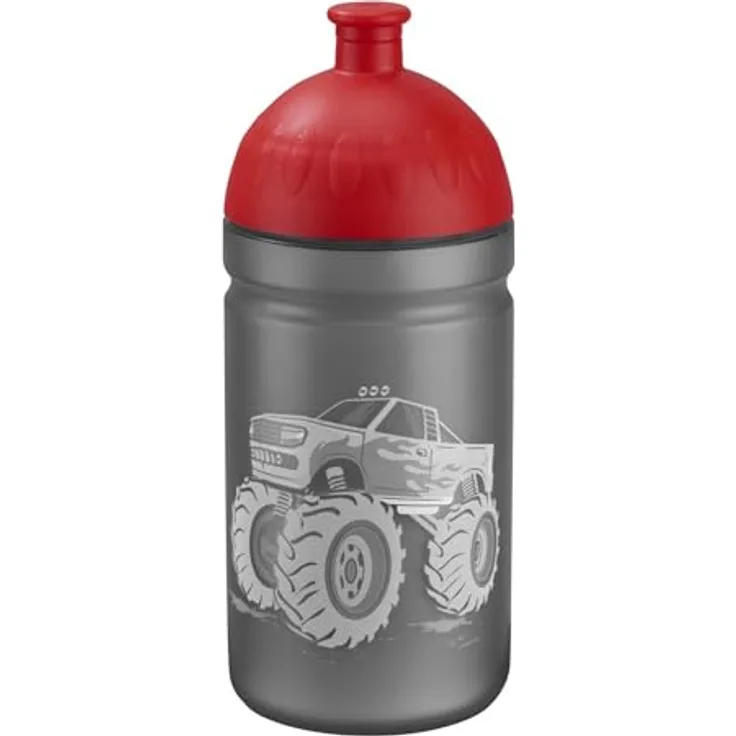 Step by Step Trinkflasche „Monster Truck Rocky“ auslaufsicher, spülmaschinenfest, BPA-frei, für Schule, Kindergarten, heiße und kohlensäurehaltigen Getränke, 0,5L, schwarz - rot