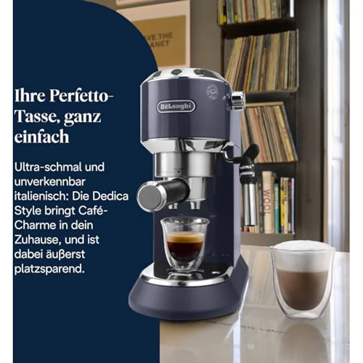 De'Longhi Dedica Style EC685.BL, Espressomaschine mit manuellem Milchaufschäumer, elektrisches Blau – Bild 2