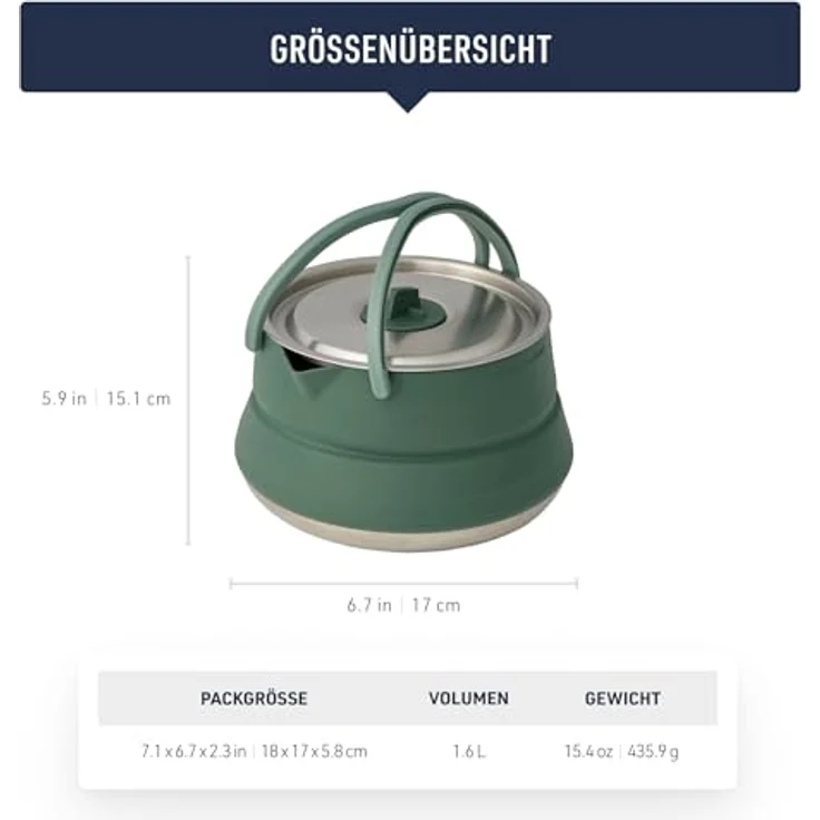SEA TO SUMMIT Detour Kettle 1,6L, faltbarer Campingkessel für 2 Personen, BPA-frei, aus Edelstahl & Silikon, platzsparend mit Griff, 436 g – Bild 3