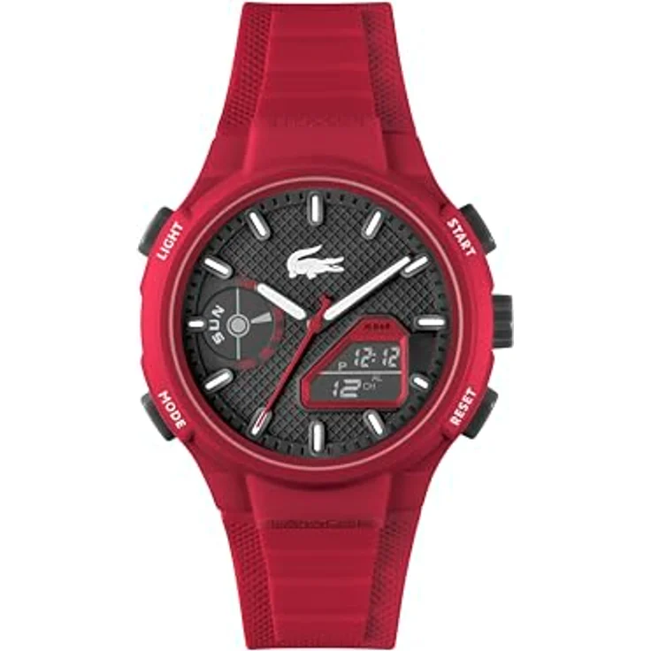 Lacoste LC33 Analoge-Digitale Multifunktions-Quarzuhr für Herren, Rotes Silikonarmband, 44 mm Gehäuse, 10ATM wasserdicht, Funktionen: Chronograph, Wecker, Kalender – Bild 1