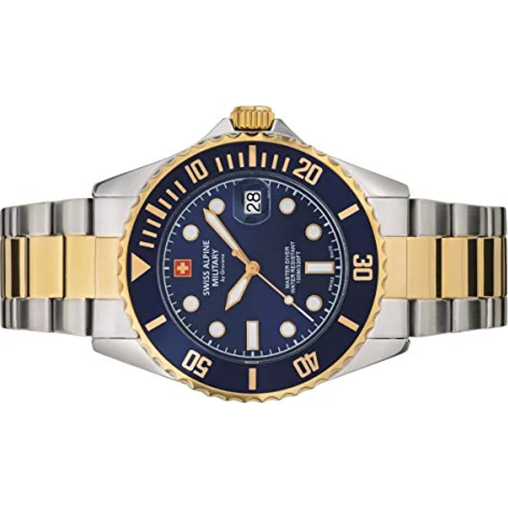 Swiss Alpine Military 7053.1 Master-Diver Herren-Armbanduhr, analog, Quarz, Edelstahl, zweifarbig/blau/blau - Datumsanzeige, Leuchtzeiger - 1145sam, Armband – Bild 2