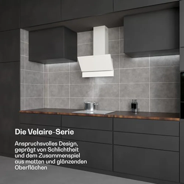 Klarstein Velaire Dunstabzugshaube 60 cm, Kopffreihaube mit 820 m³/h Boost, A++ Energieeffizienz, Touch-Bedienung, LED-Beleuchtung, leise, Aluminium- & Aktivkohlefilter, Weiß – Bild 2