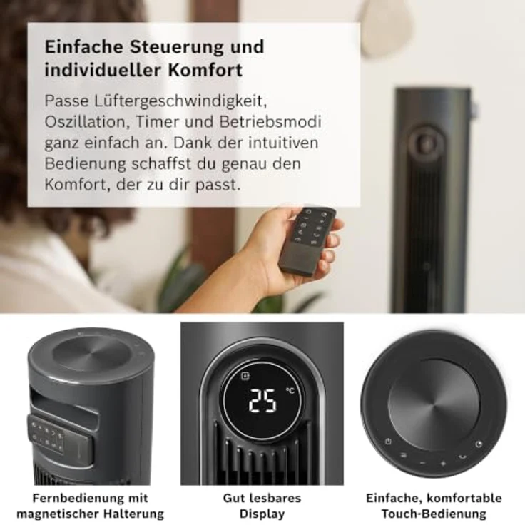 Bosch Home Comfort Tower Fan 6000 EU, Turmventilator mit 12 Geschwindigkeitsstufen und leisen DC-Motor – Bild 5