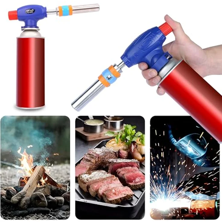 Retoo Flambierbrenner Küchenbrenner Piezo-Zündung 1300°C Edelstahl Blau – Bild 3