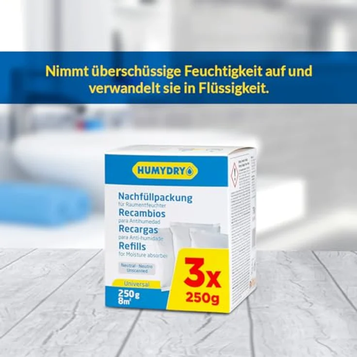HUMYDRY Luftbefeuchter Humydry Nachfüllpack 3x250g Geruchsneutral für Luftentfeuchter – Bild 3