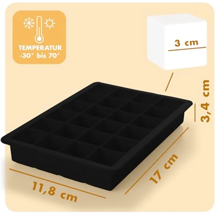Blumtal Eiswürfelformen Silikon 3er Set, 24er Eiswürfelform mit Deckel, BPA-frei, lebensmittelecht, Schwarz – Bild 4